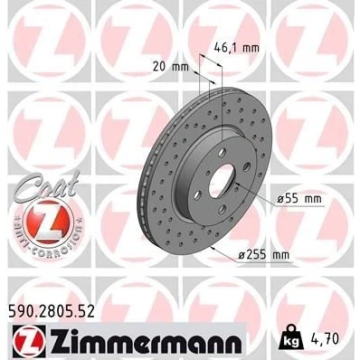 Kuva ZIMMERMANN SPORT COAT Z 590.2805.52 Jarrulevyt 255 20 6/4 4 100 tuuletettu sisältä, reijitetty pinnoitettu TOYOTA: iQ