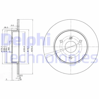 Kuva DELPHI BG3526 Jarrulevyt 280 9 3 täysi rasvattu käsittelemätön ilman pyöränlaakeria, ABS sensorirengasta SMART: Fortwo I Coupe, City Coupe