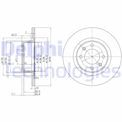 Kuva DELPHI BG3621 Jarrulevyt 276 14 4 täysi rasvattu käsittelemätön ilman pyöränlaakeria, ABS sensorirengasta CITROËN: C5 II Hatchback