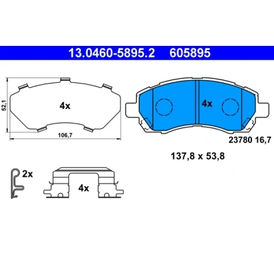 Kuva ATE 13.0460 5895.2 Jarrupalat akustisella kulumavaroittimella Huudonvaimennuspellillä Tarvikkeilla SUBARU: Impreza II Sedan, I Sedan