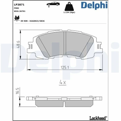 Kuva DELPHI LP3871 Jarrupalat Ei kulumisenilmaisimelle Ilman huudonvaimennuspeltiä tarvikkeita