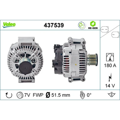 Kuva VALEO 437539 Laturi 14V 180A MERCEDES BENZ: E sarja T modell, C Sedan, CHRYSLER: 300C Touring