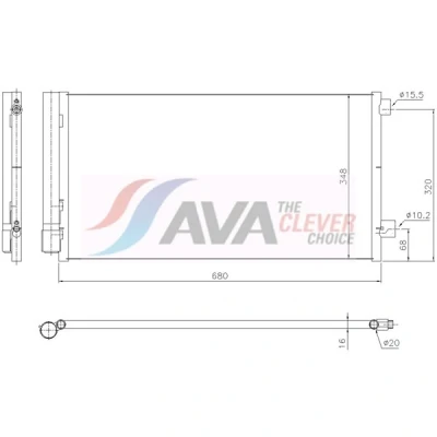Kuva AVA COOLING SYSTEMS JE5097D Ilmastoinnin Lauhdutin typpitäytöllä Vedenerottimella 15,5mm 10,2mm Alumiini 679mm R134a, R1234yf JEEP: Compass (MP