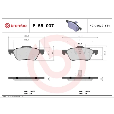 Kuva BREMBO P 56 037 Jarrupalat Ilman kulumisenilmaisinta tarvikkeita NISSAN: Primera Hatchback, Sedan, Farmari