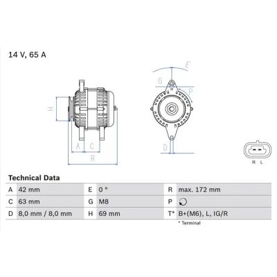 Kuva BOSCH 0 986 049 051 Laturi 14V 65A CHEVROLET: Matiz