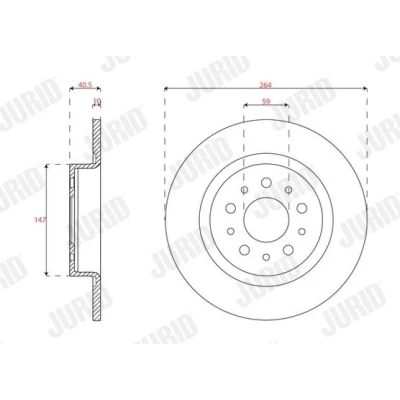 Kuva JURID Jarrulevy FIAT: Tipo Farmari 10mm 5 98mm täysi pinnoitettu 563296JC 52026321,52067392 Jarrulevyt