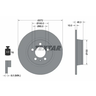 Kuva TEXTAR Jarrulevy AUDI: A1 Sportback, Hatchback PRO 272mm 10mm 05/06 100mm täysi pinnoitettu 92292003 6R0615601,6R0615601B Jarrulevyt