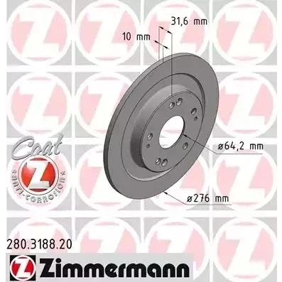 Kuva ZIMMERMANN COAT Z 280.3188.20 Jarrulevyt 276 10 9/5 5 114 täysi pinnoitettu HONDA: CIVIC 9 Tourer, 9, Stufenheck
