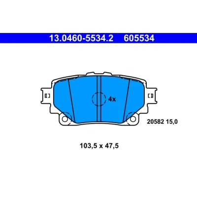 Kuva ATE 13.0460 5534.2 Jarrupalat Ei kulumisenilmaisimelle, Ilman kulumisenilmaisinta TOYOTA: RAV4 V