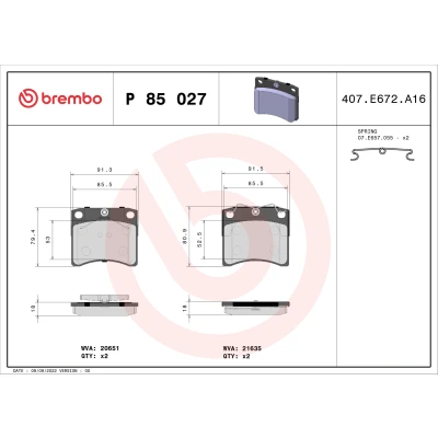 Kuva BREMBO P 85 027 Jarrupalat Ilman kulumisenilmaisinta Tarvikkeilla VOLKSWAGEN: TRANSPORTER 4, 4 Bus