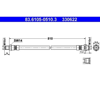 Kuva ATE 83.6105 0510.3 Jarruletku 510 M10x1 MERCEDES BENZ: Sprinter 3 T Bussi, Van