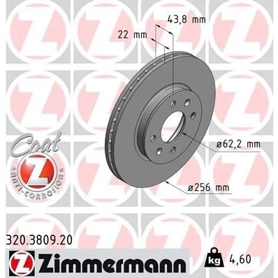 Kuva ZIMMERMANN COAT Z 320.3809.20 Jarrulevyt 256 22 6/4 4 100 tuuletettu sisältä pinnoitettu KIA: RIO 3, 3 Stufenheck