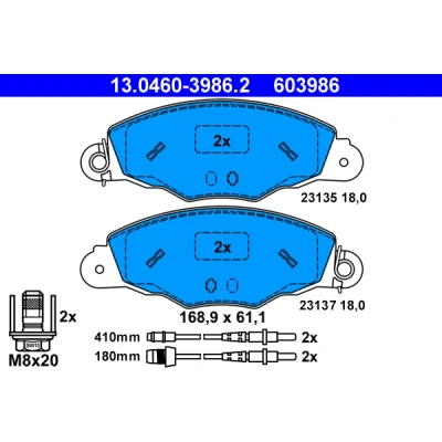 Kuva ATE 13.0460 3986.2 Jarrupalat Sis. kulumisenilmaisimen Jarrusatulan ruuveilla CITROËN: Xantia Hatchback