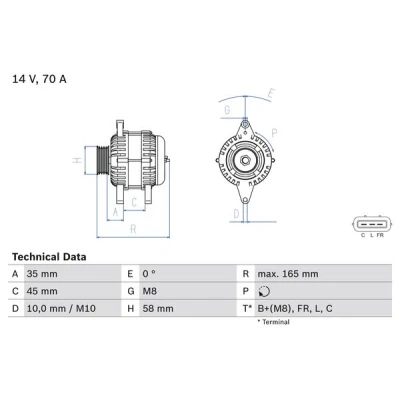 Kuva BOSCH 0 986 083 780 Laturi 14V 70A HYUNDAI: i20 I Hatchback
