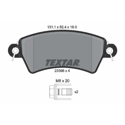 Kuva TEXTAR 2339602 Jarrupalat Ei kulumisenilmaisimelle Jarrusatulan ruuveilla PEUGEOT: 206 Hatchback, 306 Sedan, CITROËN: Xsara Farmari