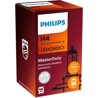 Kuva Halogeenilamppu PHILIPS MasterDuty H4 P43t 38, Yläpuolella MERCEDES BENZ T1/TN Flak/chassi, Skåp, T2/LN1 Buss, Lok,