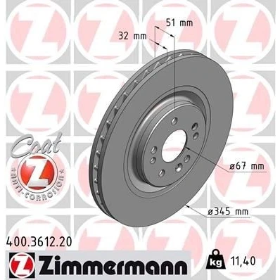 Kuva ZIMMERMANN COAT Z 400.3612.20 Jarrulevyt 345 32 8/5 5 112 tuuletettu sisältä pinnoitettu hiiliteräs MERCEDES BENZ: ML sarja