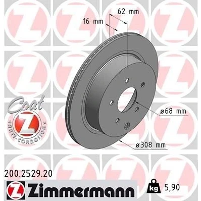 Kuva ZIMMERMANN COAT Z 200.2529.20 Jarrulevyt 308 16 6/5 5 114 tuuletettu sisältä pinnoitettu INFINITI: FX SUV, M35 III, NISSAN: Murano II