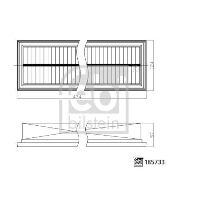 Kuva FEBI BILSTEIN 185733 Raitisilmasuodatin Suodatinpanos, Siitepölysuodin 474mm 124mm 57mm