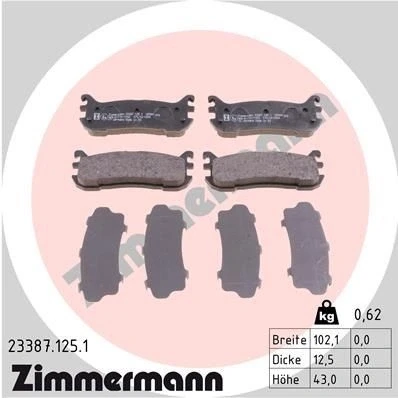 Kuva ZIMMERMANN 23387.125.1 Jarrupalat Valokuva vastaa toimituslaajuutta MAZDA: MX 5 I, 2, FAMILIA