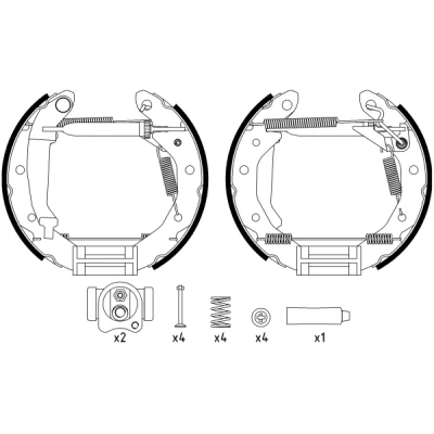 Kuva TEXTAR Shoe Kit Pro 84054000 Jarrukenkäsarja, Rumpujarru Tarvikkeilla, Pyörän jarrun sylinterillä, Säätöelementillä Seisontajarrukahvalla