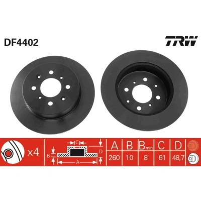 Kuva TRW DF4402 Jarrulevyt 260 10 4 100 täysi Lakattu HONDA: CIVIC 7 Hatchback, 6 Aerodeck, Fastback