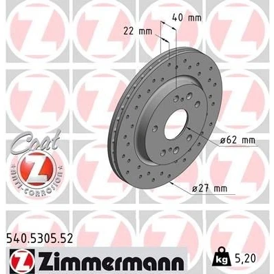 Kuva ZIMMERMANN SPORT COAT Z 540.5305.52 Jarrulevyt 272 22 9/5 5 114 tuuletettu sisältä, reijitetty pinnoitettu SUZUKI: SWIFT 4
