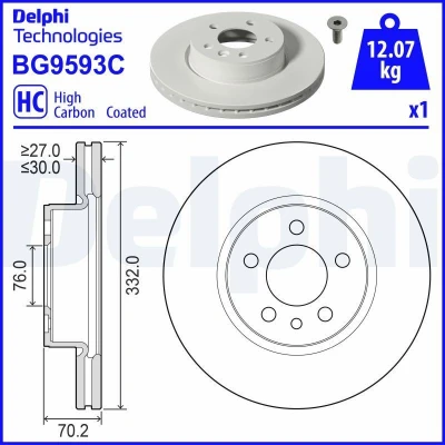 Kuva DELPHI Jarrulevy 332mm 30mm 5 Tuuletettu pinnoitettu hiiliteräs BG9593C 2N0615301C,2N0615301E Jarrulevyt