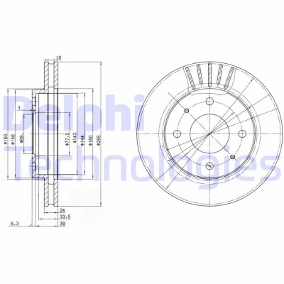 Kuva DELPHI BG2763 Jarrulevyt 256 24 4 Tuuletettu rasvattu käsittelemätön ilman pyöränlaakeria, ABS sensorirengasta MITSUBISHI: GALANT 6, 3