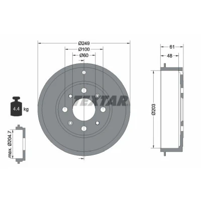Kuva TEXTAR 94027600 Jarrurumpu Ilman pyörännapaa, pyöränlaakeria, pyöränkiinnityspultteja 249mm FIAT: Grande Punto Hatchback
