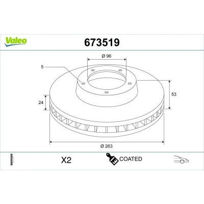 Kuva Jarrulevy Tuuletettu, Etuakseli Valeo 673519 nissan trade buss, flak/chassi, skåp OE 061002950, 40206F3902, 40206F3904