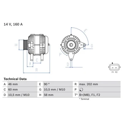 Kuva BOSCH 0 986 083 900 Laturi 14V 160A CHRYSLER: Voyager 4, Grand IV