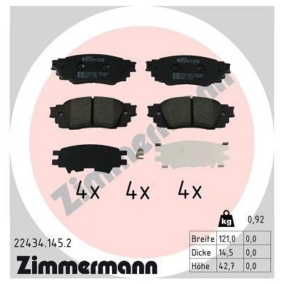 Kuva ZIMMERMANN 22434.145.2 Jarrupalat Ei kulumisenilmaisimelle Valokuva vastaa toimituslaajuutta TOYOTA: C HR, RAV4 V, Camry VIII Sedan, LEXUS: RX IV