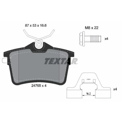 Kuva TEXTAR 2476501 Jarrupalat Ei kulumisenilmaisimelle Jarrusatulan ruuveilla Tarvikkeilla PEUGEOT: 308 I SW, Hatchback, 5008