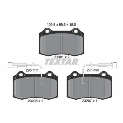 Kuva TEXTAR 2138103 Jarrupalat kulumisvaroitinkoskettimella ALFA ROMEO: 147, 156 Sedan, GTV, DODGE: Viper RT/10 Cabriolet