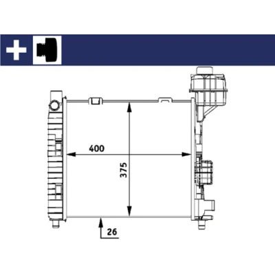Kuva MAHLE ORIGINAL CR 322 000S Jäähdytin Autoihin ilman ilmastointilaitetta 400 375 26 Kannella Jäähdytysrivat mekaan. kiinnitetyt