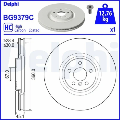 Kuva DELPHI Jarrulevy MINI: Countryman, Hatchback, BMW: X1 360mm 30mm 5 Tuuletettu pinnoitettu hiiliteräs BG9379C 34106884001 Jarrulevyt