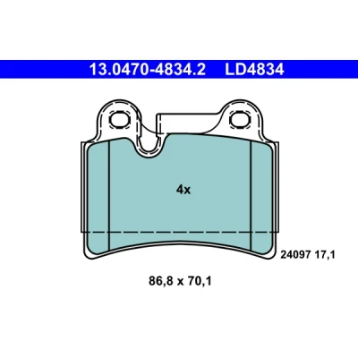 Kuva ATE Ceramic 13.0470 4834.2 Jarrupalat Kulumisenilmaisemelle, Ilman kulumisenilmaisinta VOLKSWAGEN: Touareg I
