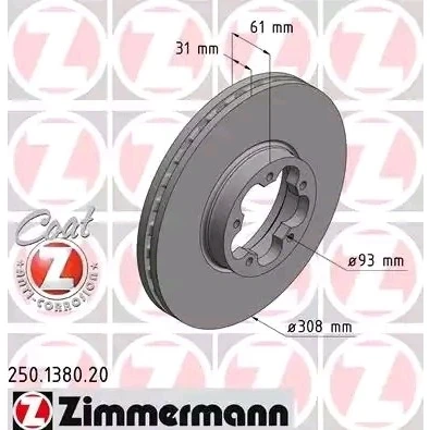Kuva ZIMMERMANN COAT Z 250.1380.20 Jarrulevyt 308 31 5/5 5 113 tuuletettu sisältä pinnoitettu FORD: Transit V363 Van, Bussi