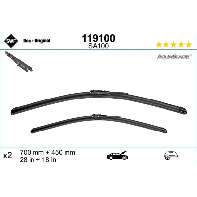 Kuva Pyyhkijänsulka Swf 119100 Edessä Flatblade pyyhinsulka (rungoton) Lämmittämätön TESLA: Model X