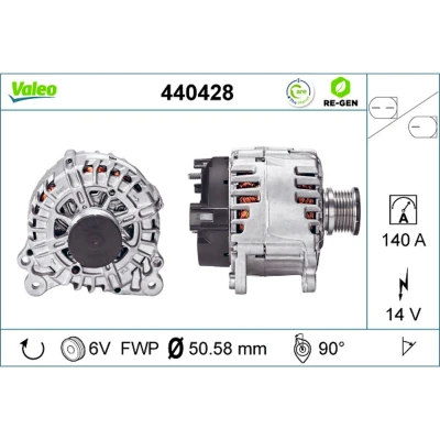 Kuva VALEO 440428 Laturi 14V 140A VOLKSWAGEN: Multivan 5 (7HM, Transporter 5, Tiguan I, SKODA: Superb III Farmari, Octavia 3 Combi, Hatchback
