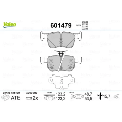 Kuva VALEO 601479 Jarrupalat Taka akseli Sis. kulumisenilmaisimen Huudonvaimennuspellillä FORD: Mondeo 5 Kombi, KUGA 2, Focus Mk4 Turnier