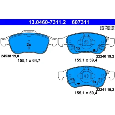 Kuva ATE 13.0460 7311.2 Jarrupalat akustisella kulumavaroittimella FIAT: 500X