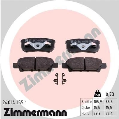 Kuva ZIMMERMANN 24014.155.1 Jarrupalat akustisella kulumavaroittimella Valokuva vastaa toimituslaajuutta MITSUBISHI: Lancer 8 Limousine, 7 Limousine