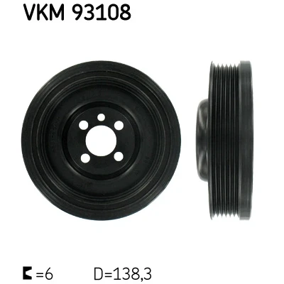Kuva SKF VKM 93108 Kampiakselin Hihnapyörä 138,3 6 AUDI: A6 C7 Sedan, Q5, A5 B8 Coupe, VOLKSWAGEN: Amarok Pick up, Passat B6 Variant, SEAT: Exeo Sedan