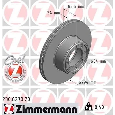 Kuva ZIMMERMANN COAT Z 230.6270.20 Jarrulevyt 294 24 8/8 8 108 tuuletettu sisältä pinnoitettu IVECO: DAILY V Van / Farmari, 4, 4 Kasten/Kombi