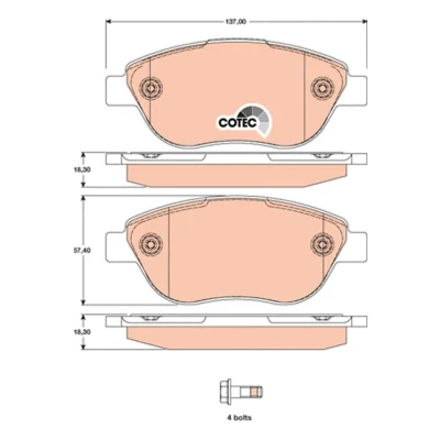 Kuva TRW COTEC GDB1750 Jarrupalat Ei kulumisenilmaisimelle Jarrusatulan ruuveilla Tarvikkeilla FIAT: 500 Hatchback, Linea