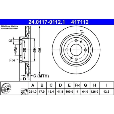 Kuva ATE Jarrulevy MITSUBISHI: Mirage / Space Star Hatchback 251,0mm 17,0mm 4 100,0mm Tuuletettu 24.0117 0112.1 Jarrulevyt