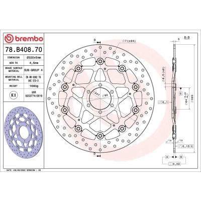 Kuva BREMBO Jarrulevy Serie Oro Edessä 320mm 5mm 6 reijitetty, kaksiosainen jarrulevy, kelluva 78B40870 Jarrulevyt