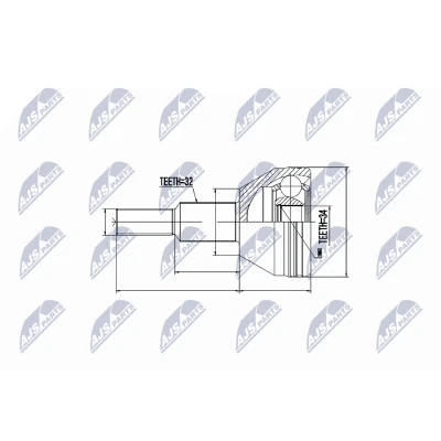Kuva Nivelsarja, vetoakseli, Pyörän puoli Chrysler Grand Voyager V, Lancia minibus, minivan OE 04880210AE, 04880210AF, 04880210AG